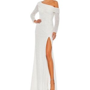 Mac Duggal White Sequin Gown Evening Dress Formal Sparkling New With Tags Sz 0